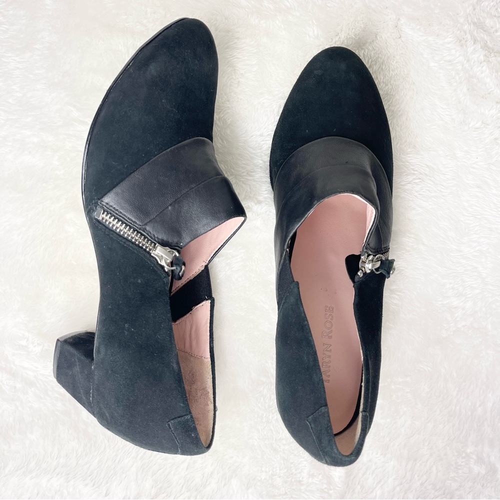 Taryn Rose Black Suede Shoes | Zip Up Bootie Low Heel Pumps | Size 9 - Picture 9 of 11